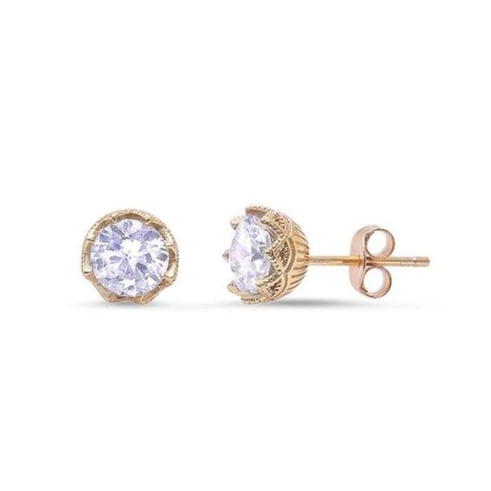 Gold Plated Silver Large CZ Stud Earrings